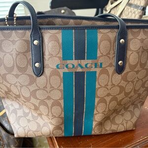 Coach Brown and Blue Tote Bag